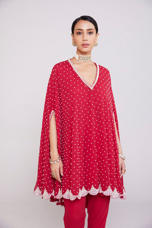 Image of Crimson Red Asymmetrical Cape Set