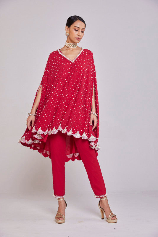 Image of Crimson Red Asymmetrical Cape Set