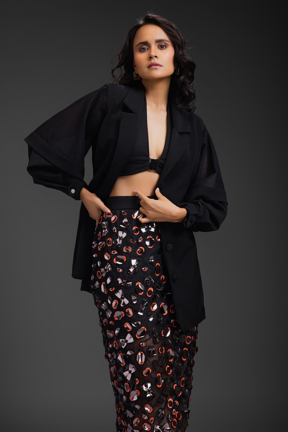 Black Blazer With Organza Skirt