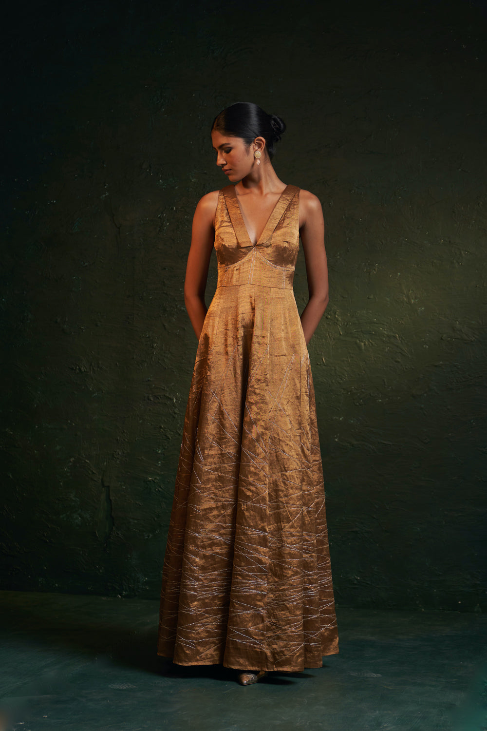 Midas Gold Tissue Long Dress- Set Of 1 4XL / Yellow Midas Gold Tissue Long Dress- Set Of 1 4XL / Yellow