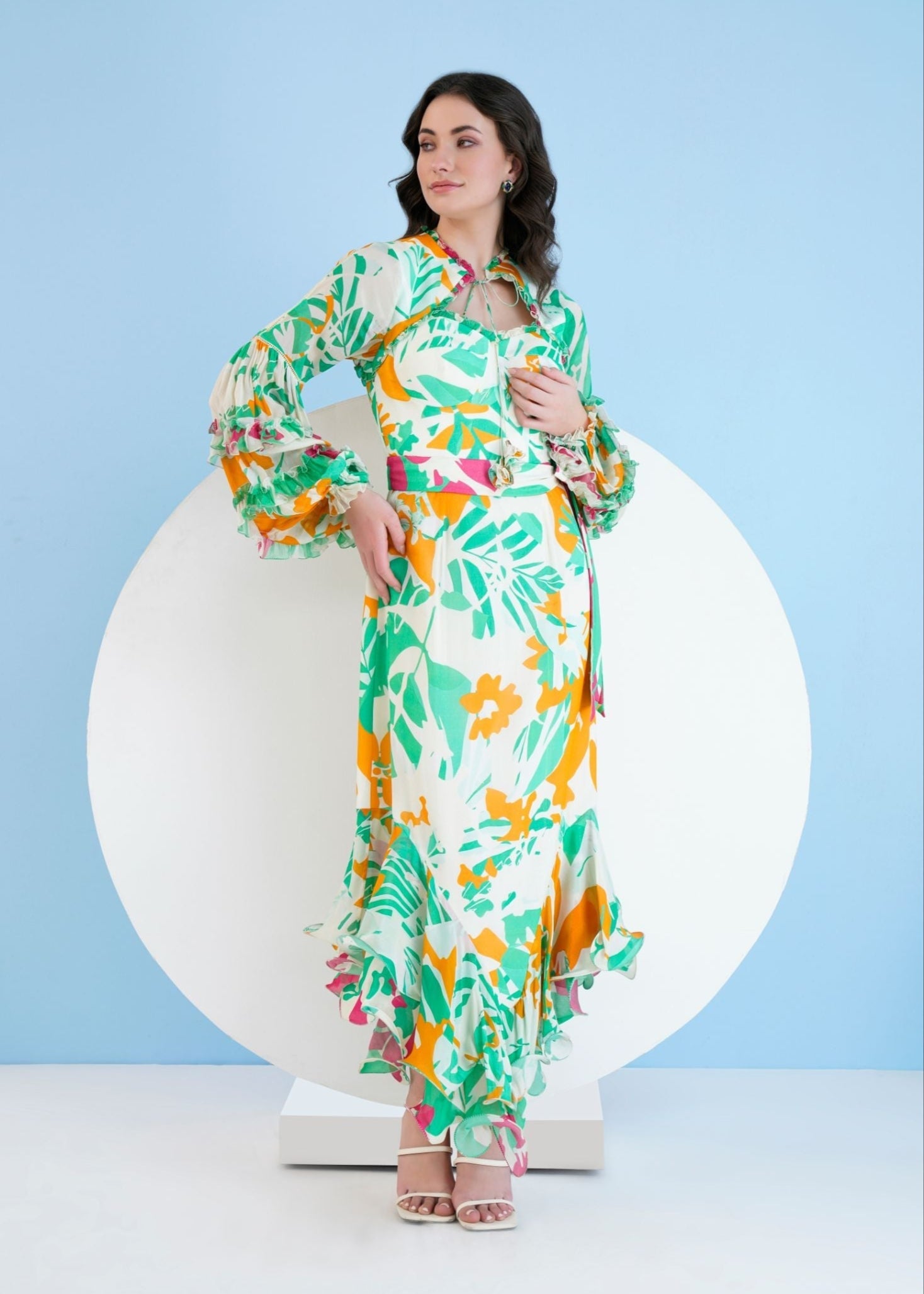 Mustard Green Spring Asymmetric Dress Mustard & Green / 4XL Mustard Green Spring Asymmetric Dress Mustard & Green / 4XL