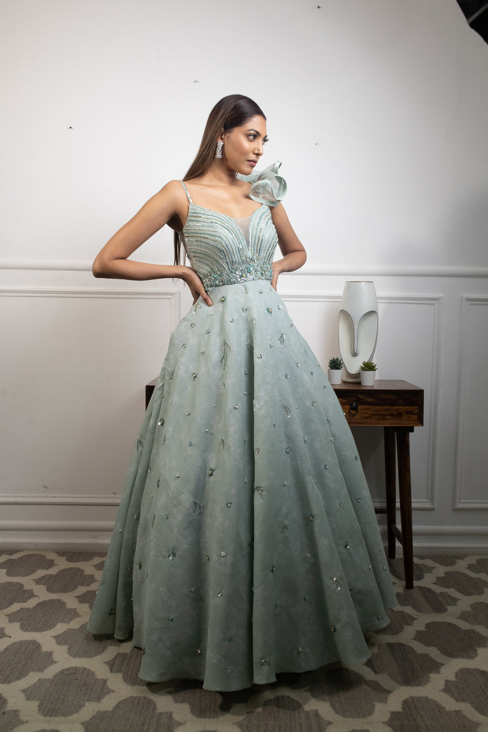 Limelight Mint Gown - Auraya Fashion - Parul Gandhi Label - #tag1# - #tag2# - #tag3# - #tag3#