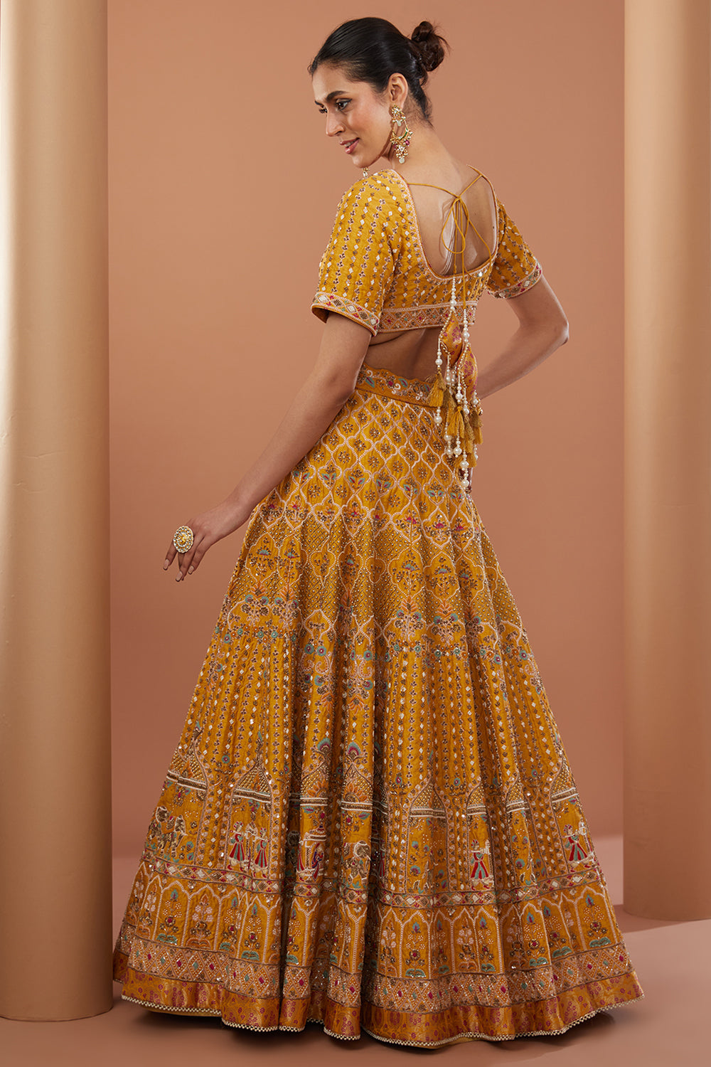 Yellow Raw Silk Hand Embroidered Lehenga Set