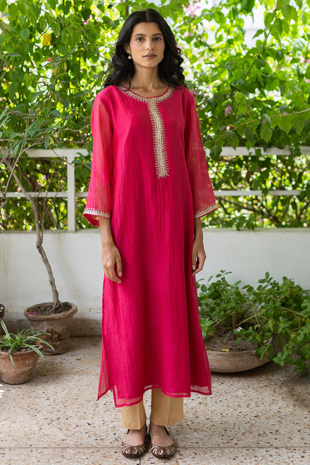 Zardosi Embroidered Hot Pink Kurta Set