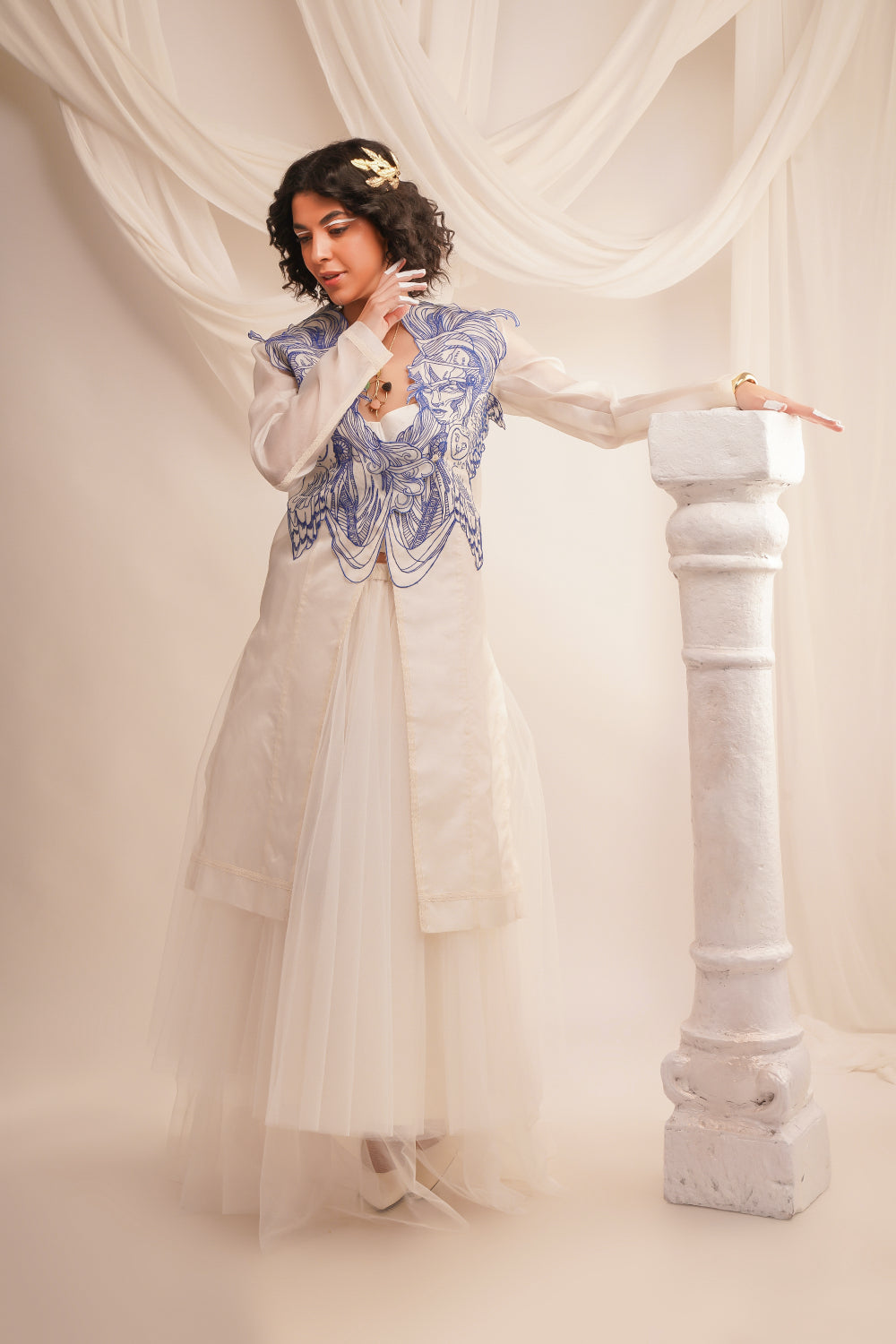 Emb Athena Organza Long Jacket - Auraya Fashion -  - #tag1# - #tag2# - #tag3# - #tag3#