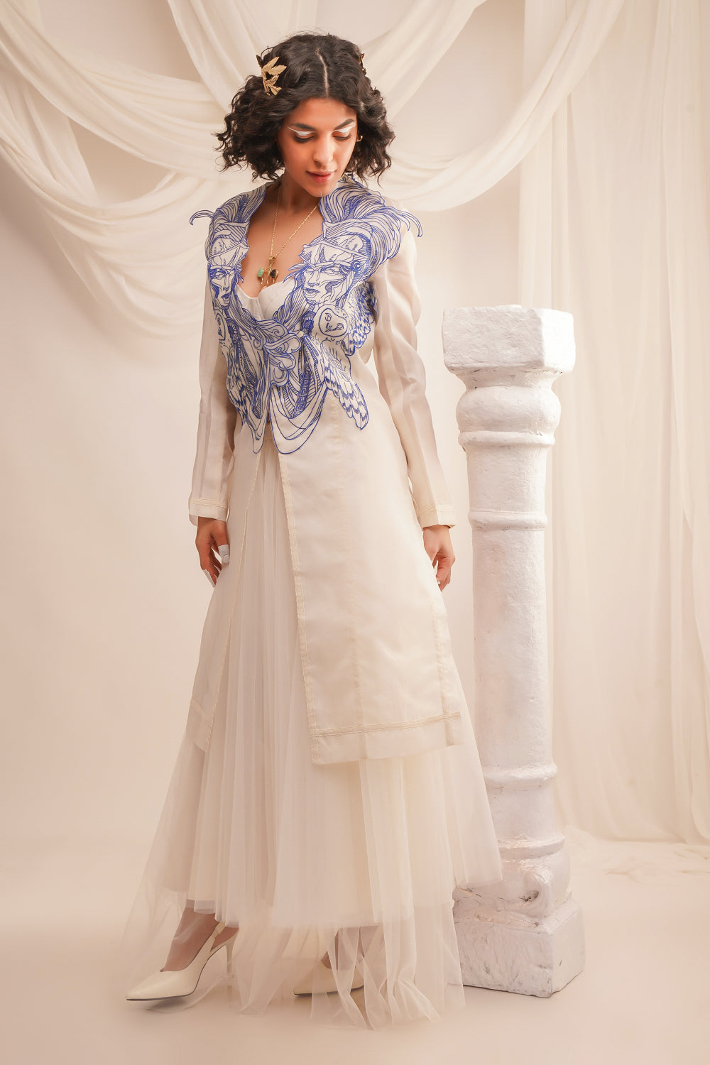 Emb Athena Organza Long Jacket - Auraya Fashion -  - #tag1# - #tag2# - #tag3# - #tag3#