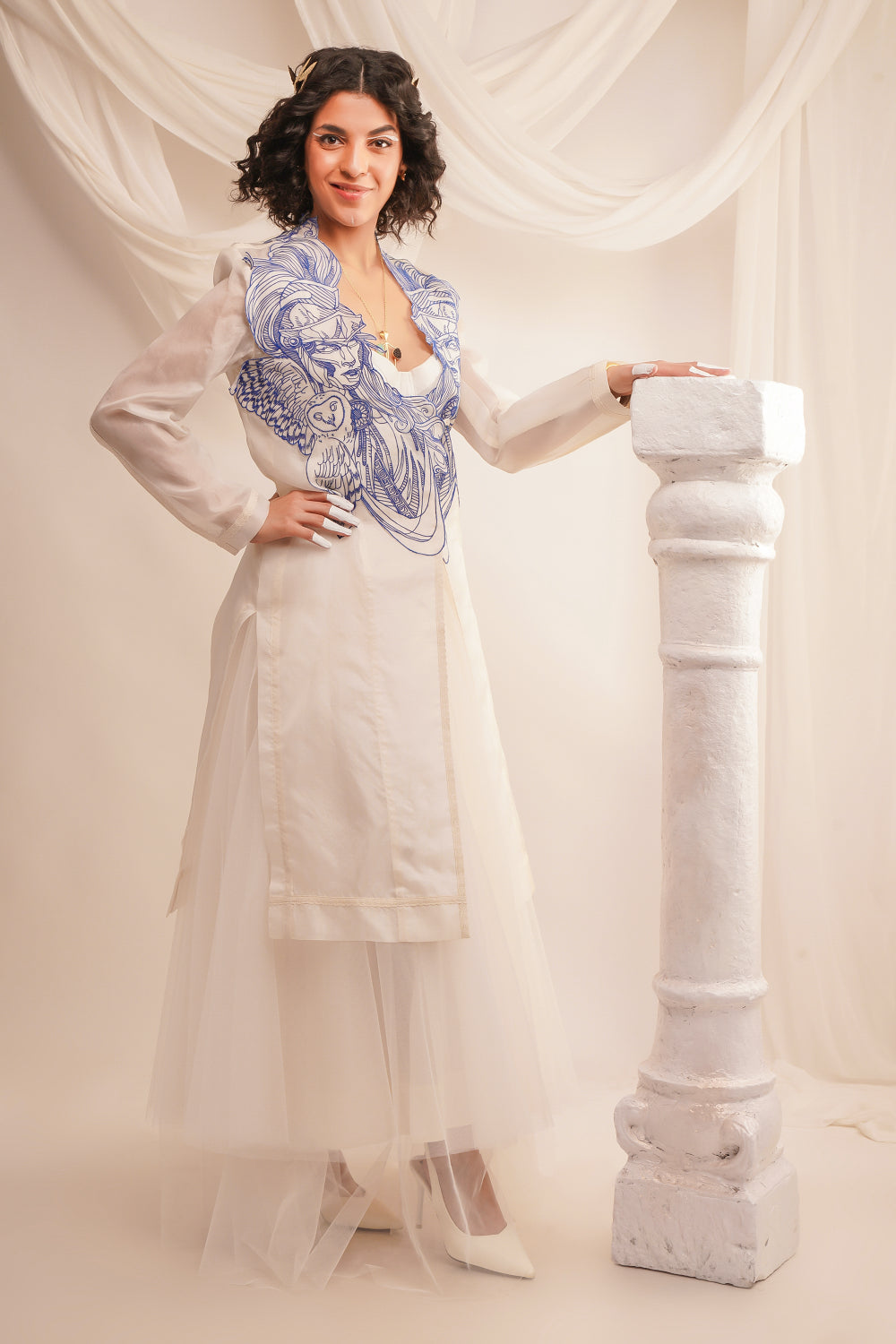 Emb Athena Organza Long Jacket - Auraya Fashion -  - #tag1# - #tag2# - #tag3# - #tag3#