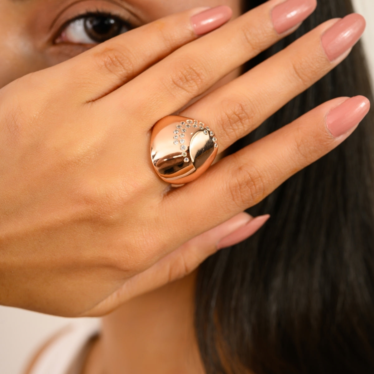925 Sterling Silver Rose Gold Plated Dome Ring