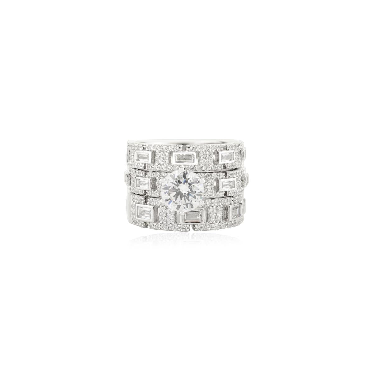925 Sterling Silver 3 in 1 White Zircon Wedding Ring