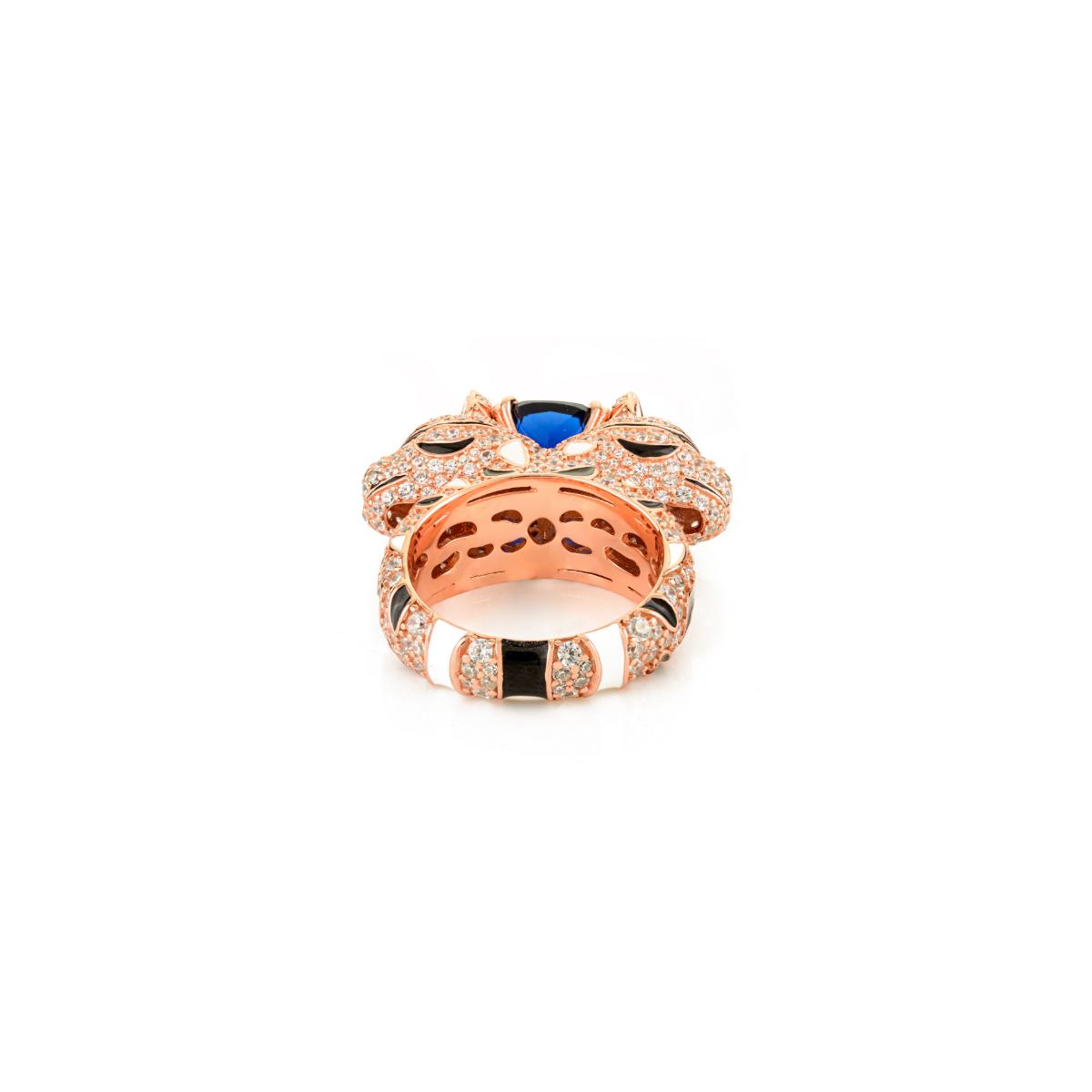 925 Sterling Silver Rose Gold Dual Panther Ring with Blue Sapphire