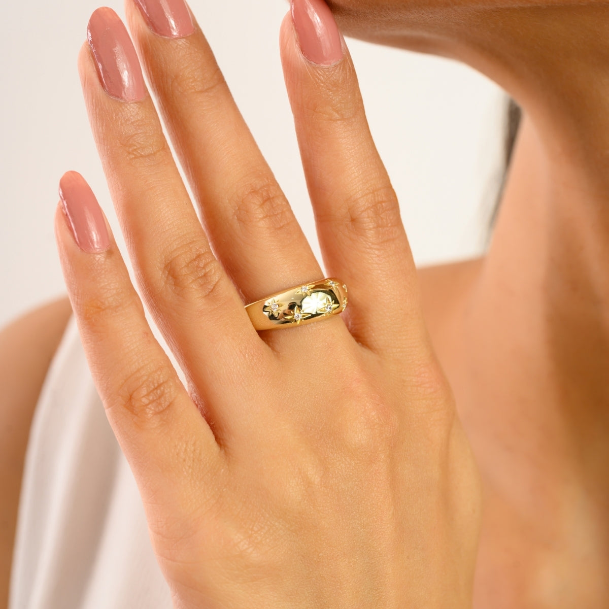 925 Sterling Silver Yellow Gold White Star Diamond Unisex Ring