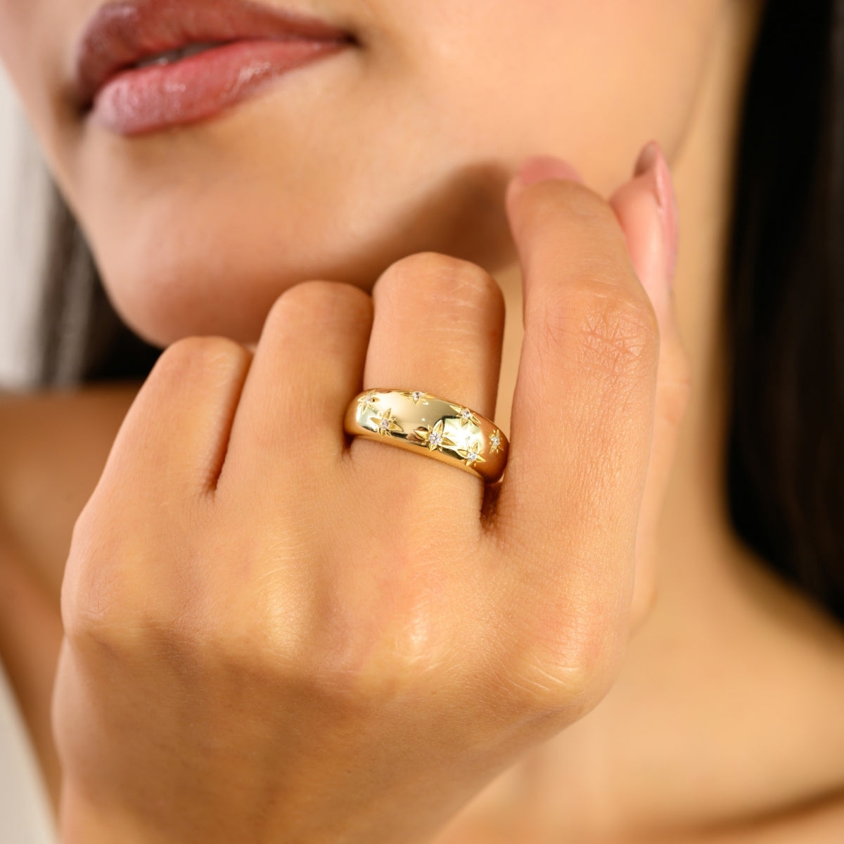 925 Sterling Silver Yellow Gold White Star Diamond Unisex Ring