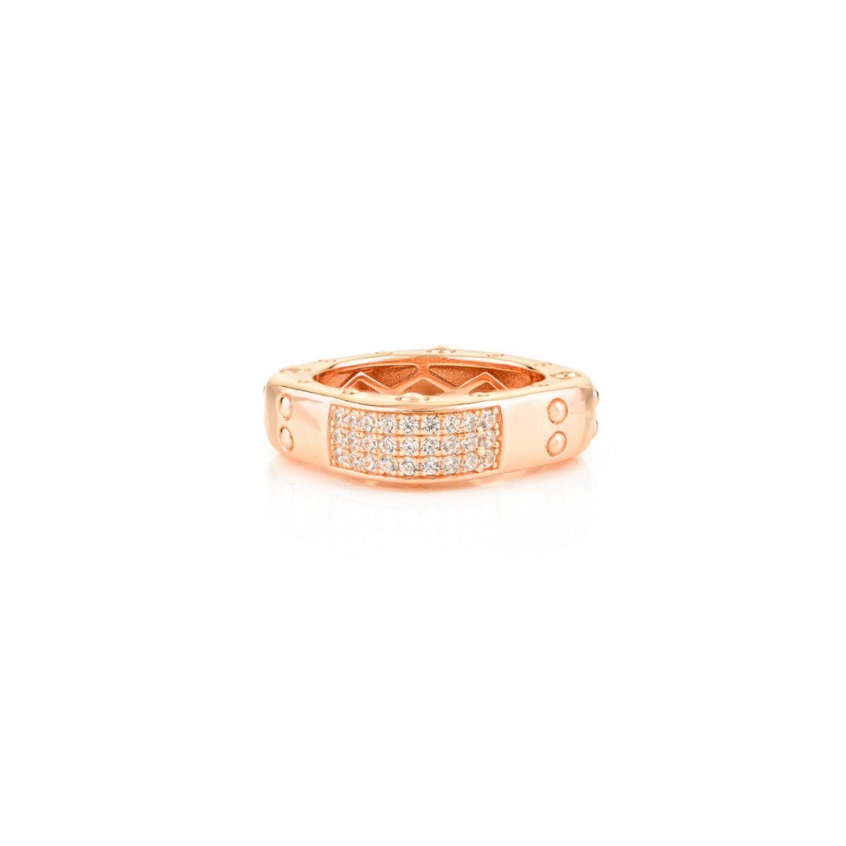 925 Sterling Silver Rose Gold White Crystal Square Ring