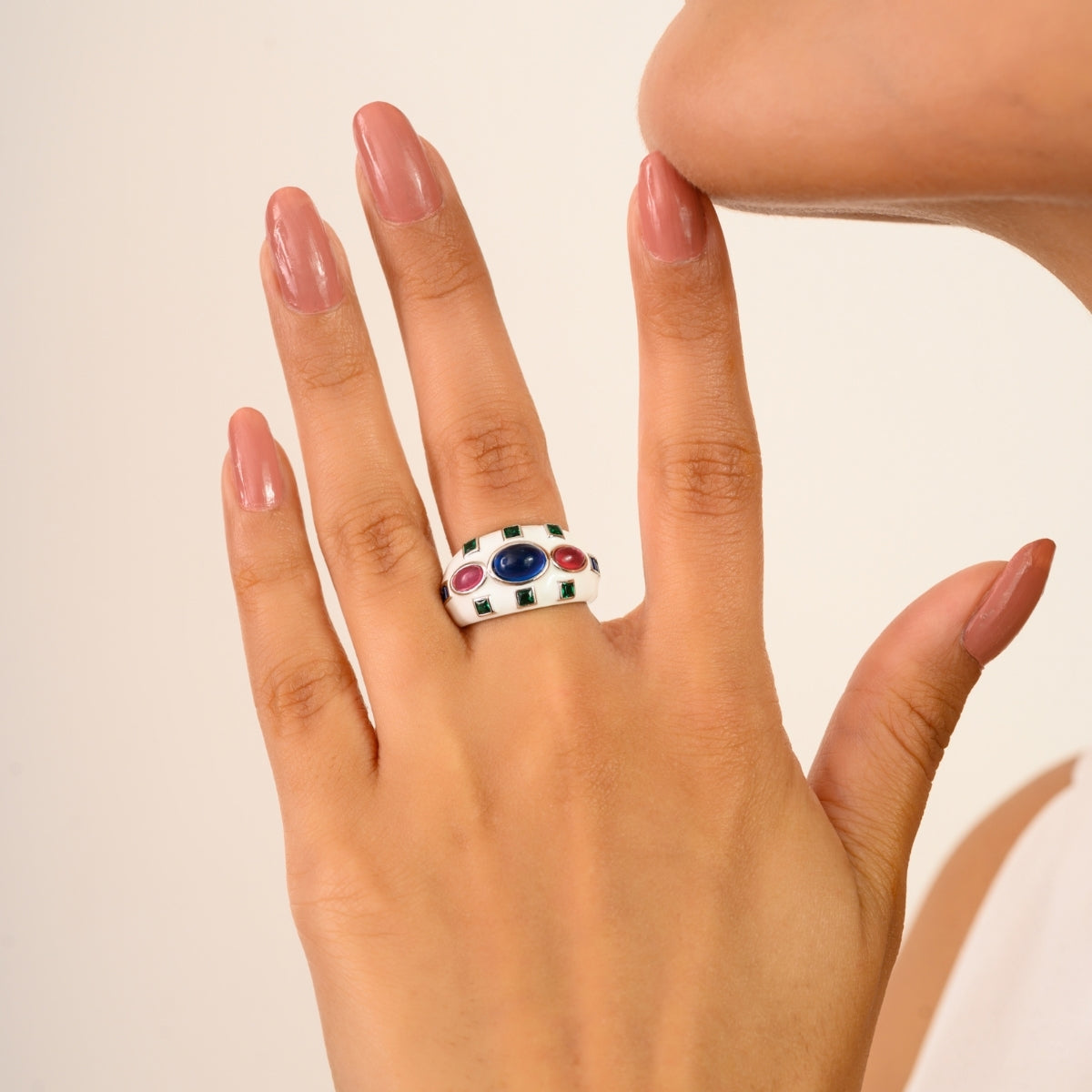 925 Sterling Silver Multi Coloured Vintage Ring