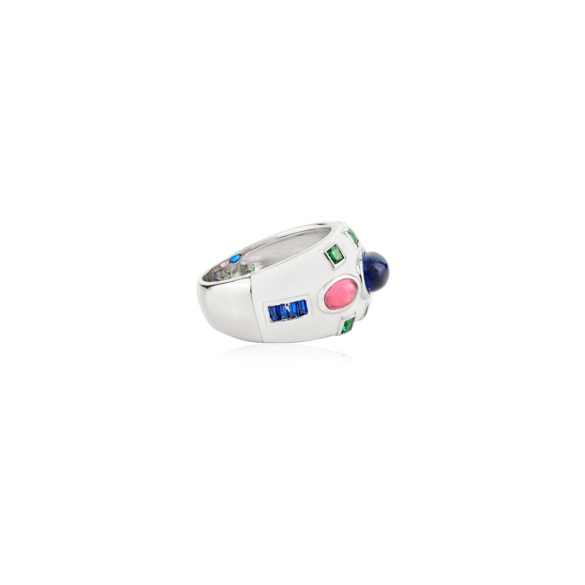 925 Sterling Silver Multi Coloured Vintage Ring