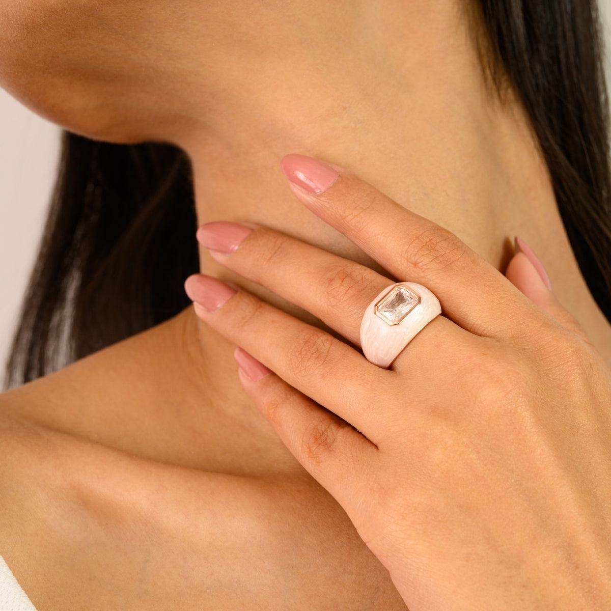 925 Sterling Silver Rose Gold Enamel Solitaire Ring