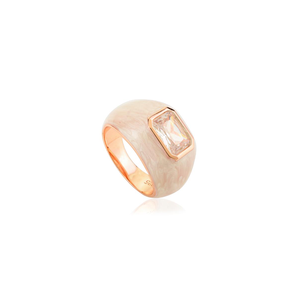 925 Sterling Silver Rose Gold Enamel Solitaire Ring
