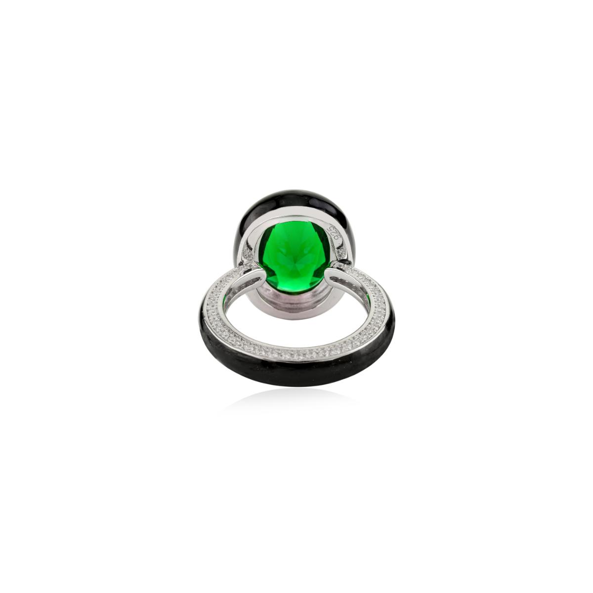 925 Sterling Silver Green Oval Retro Ring