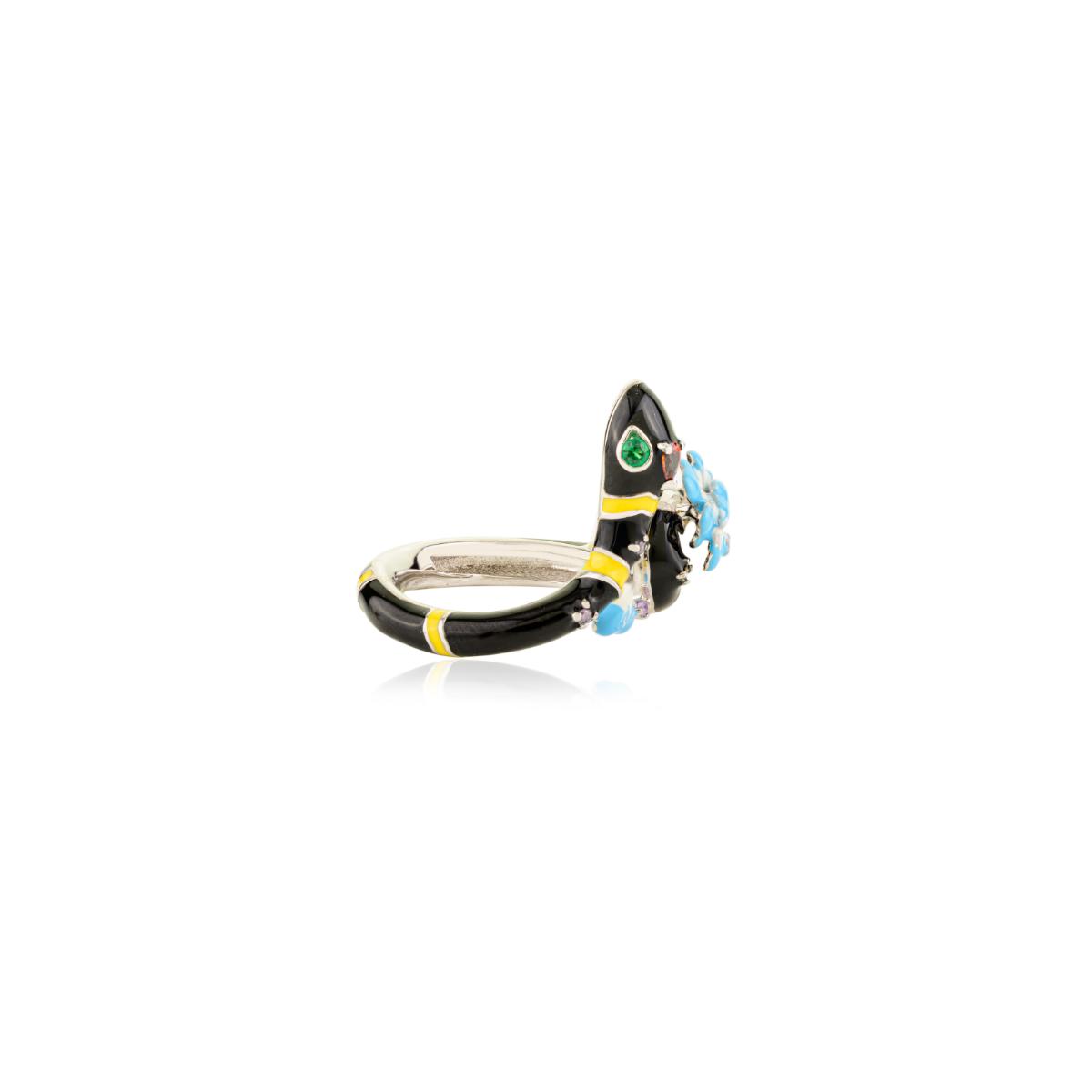 925 Sterling Silver Multi Color Enamel Snake Ring