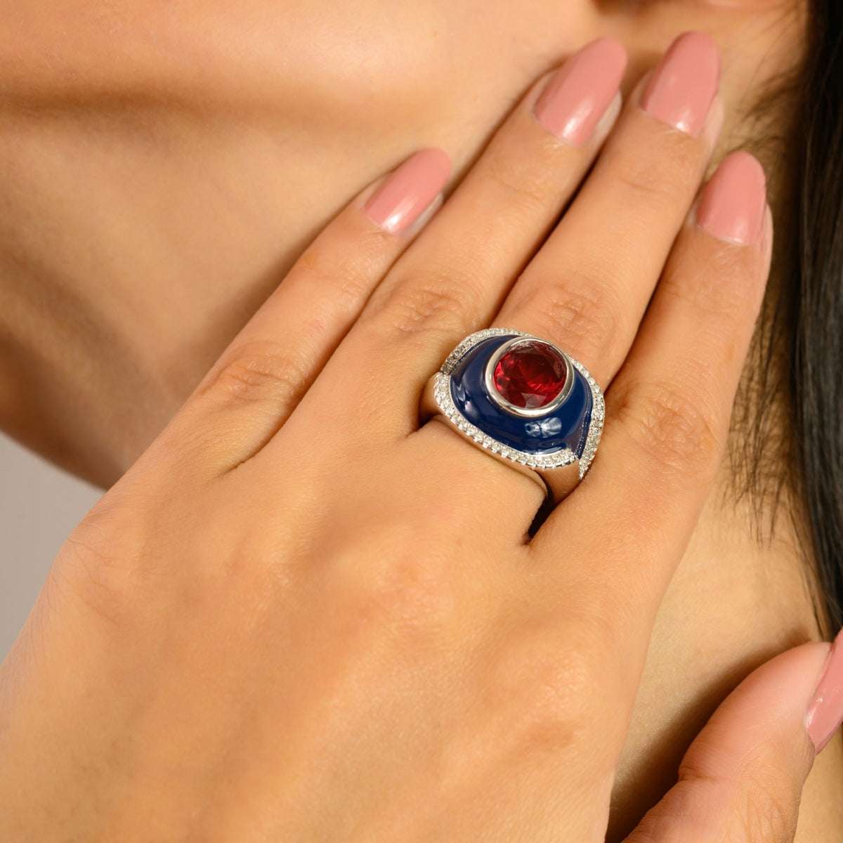 925 Sterling Silver Blue Halo Signet Ring