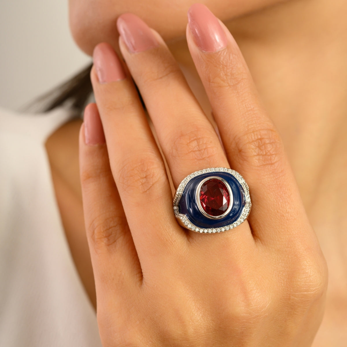 925 Sterling Silver Blue Halo Signet Ring