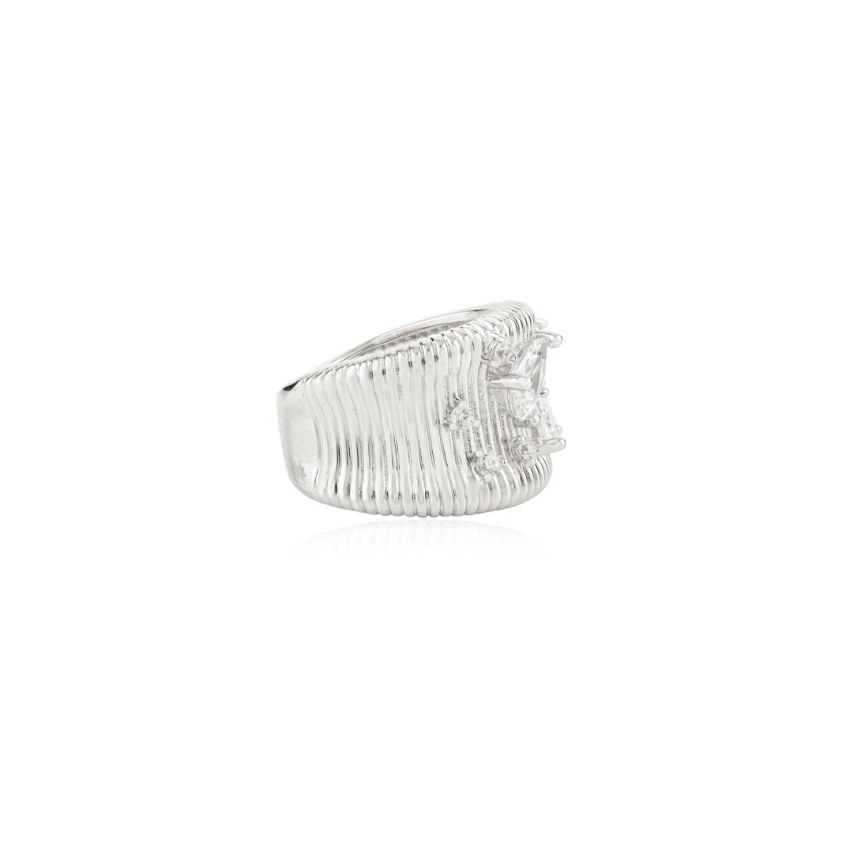 925 Sterling Silver White Ribbed Ring with White Diamond