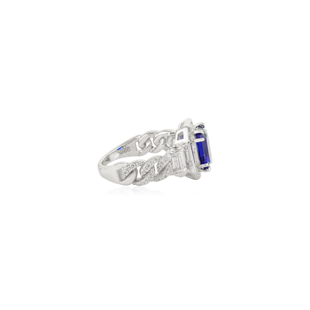 925 Sterling Silver Blue and White Diamond Halo Ring