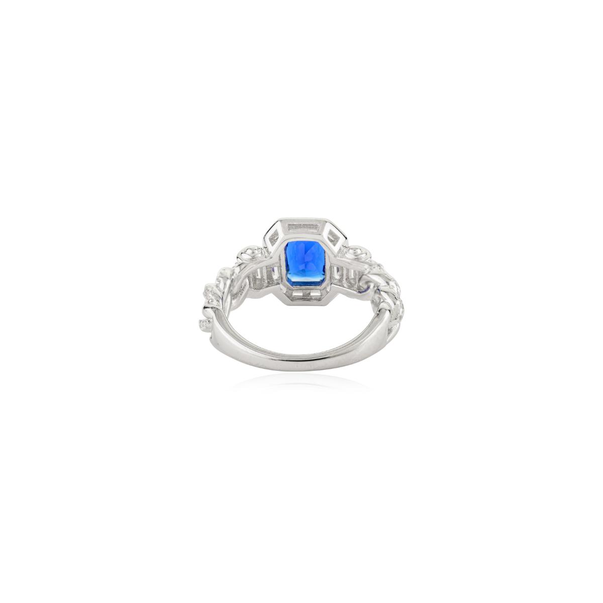 925 Sterling Silver Blue and White Diamond Halo Ring