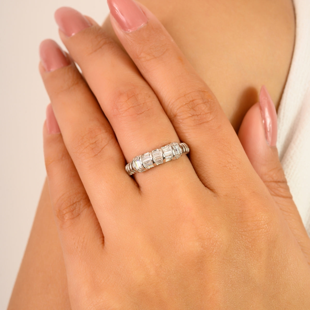 925 Sterling Silver White Diamond Three Stone Minimal Ring