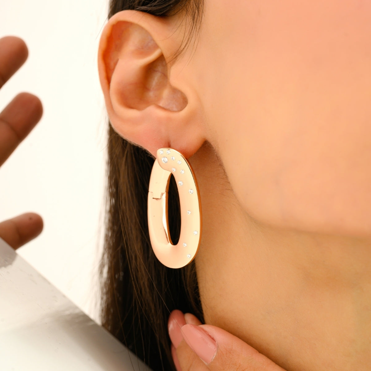 925 Silver Rose Gold Plated CZ Statement Earrings