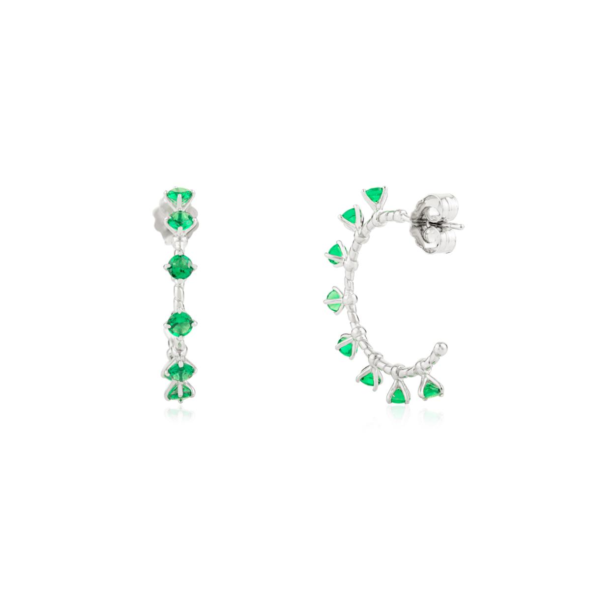 925 Silver White and Green CZ Semi Hoop Earrings