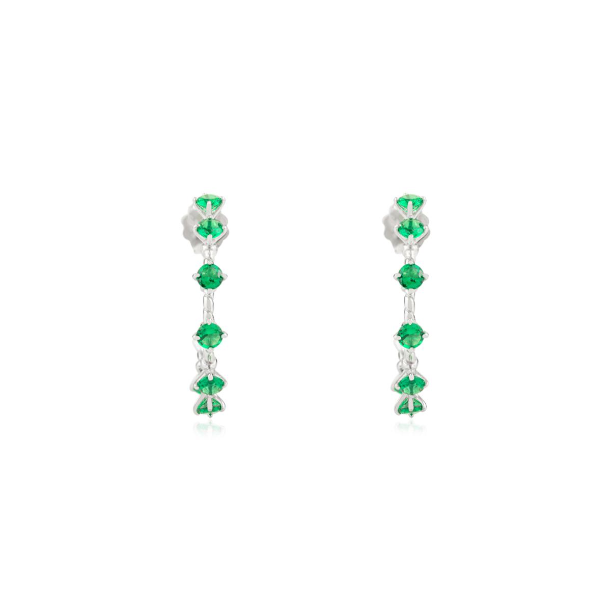 925 Silver White and Green CZ Semi Hoop Earrings