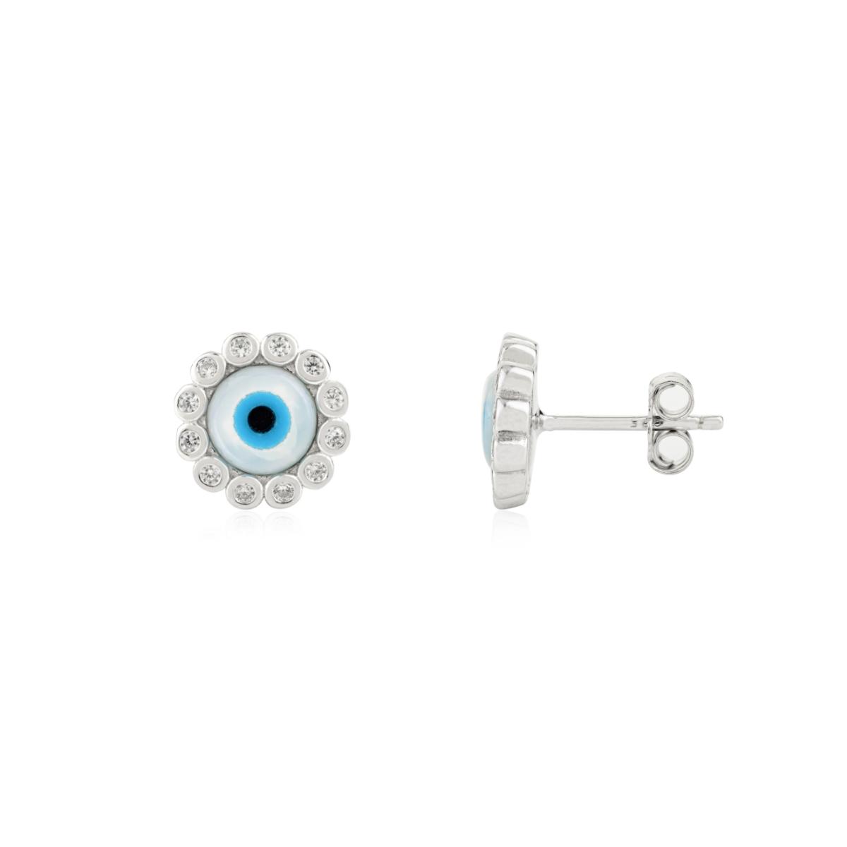 925 Silver White CZ Evil Eye Stud Earrings