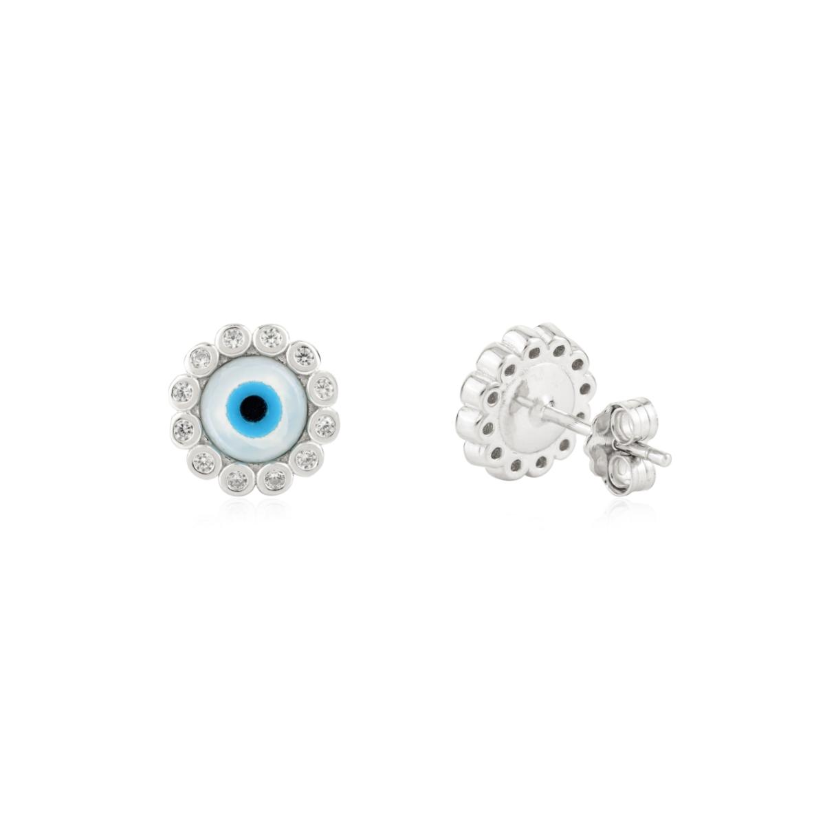 925 Silver White CZ Evil Eye Stud Earrings