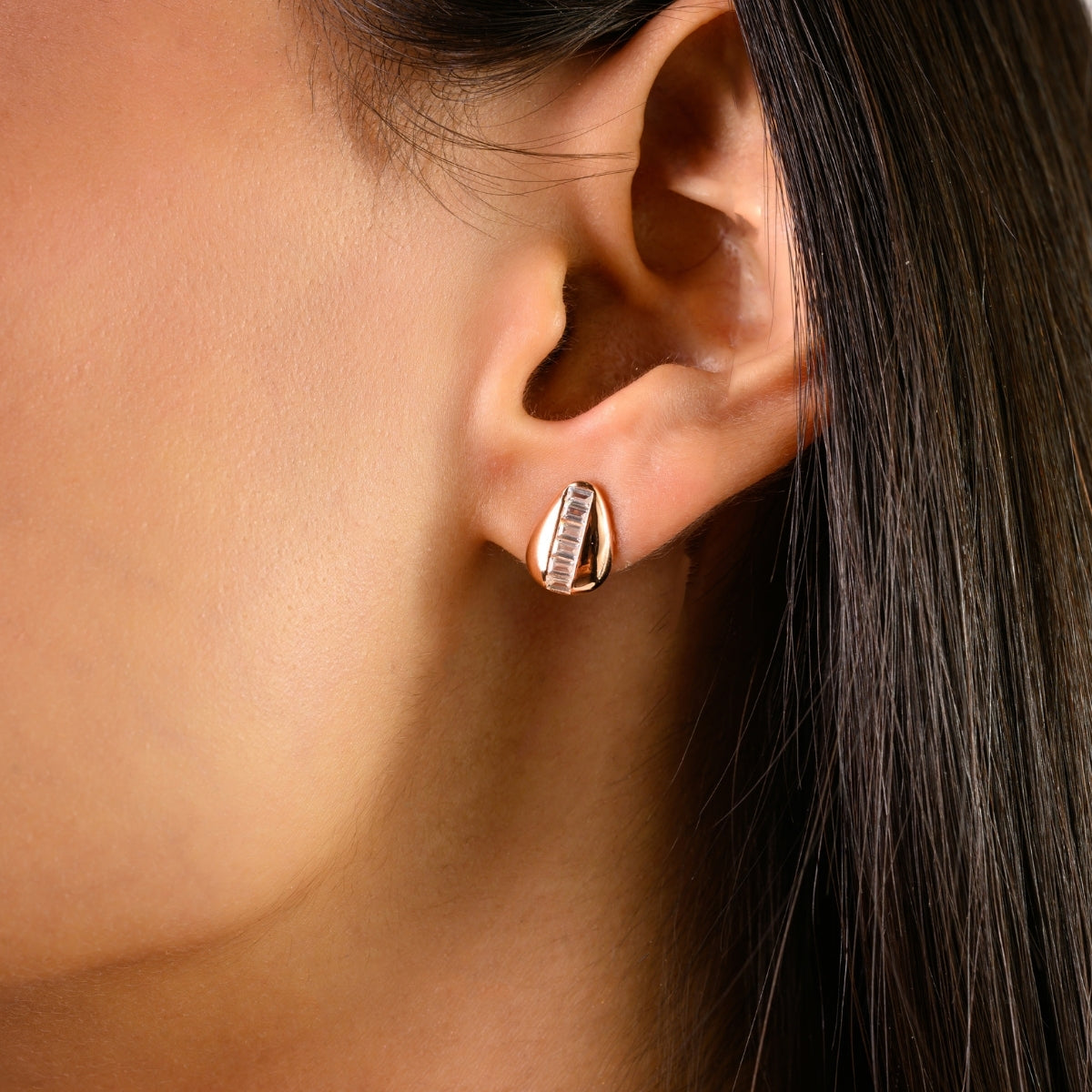 925 Silver Rose Gold Plated White CZ Stud Earrings