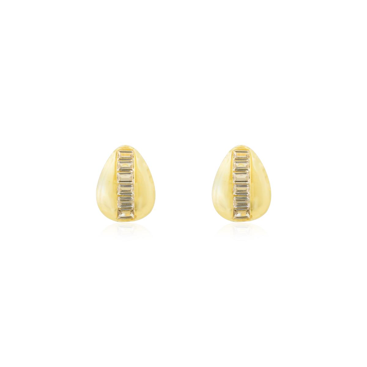 925 Silver Yellow Gold Plated White CZ Stud Earrings