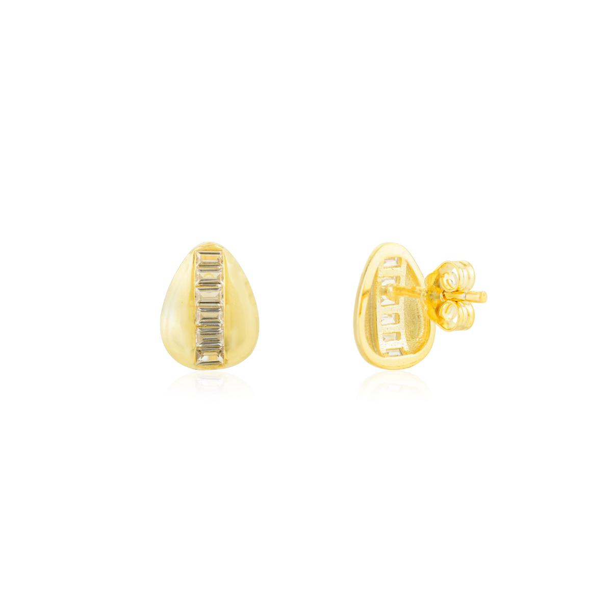 925 Silver Yellow Gold Plated White CZ Stud Earrings