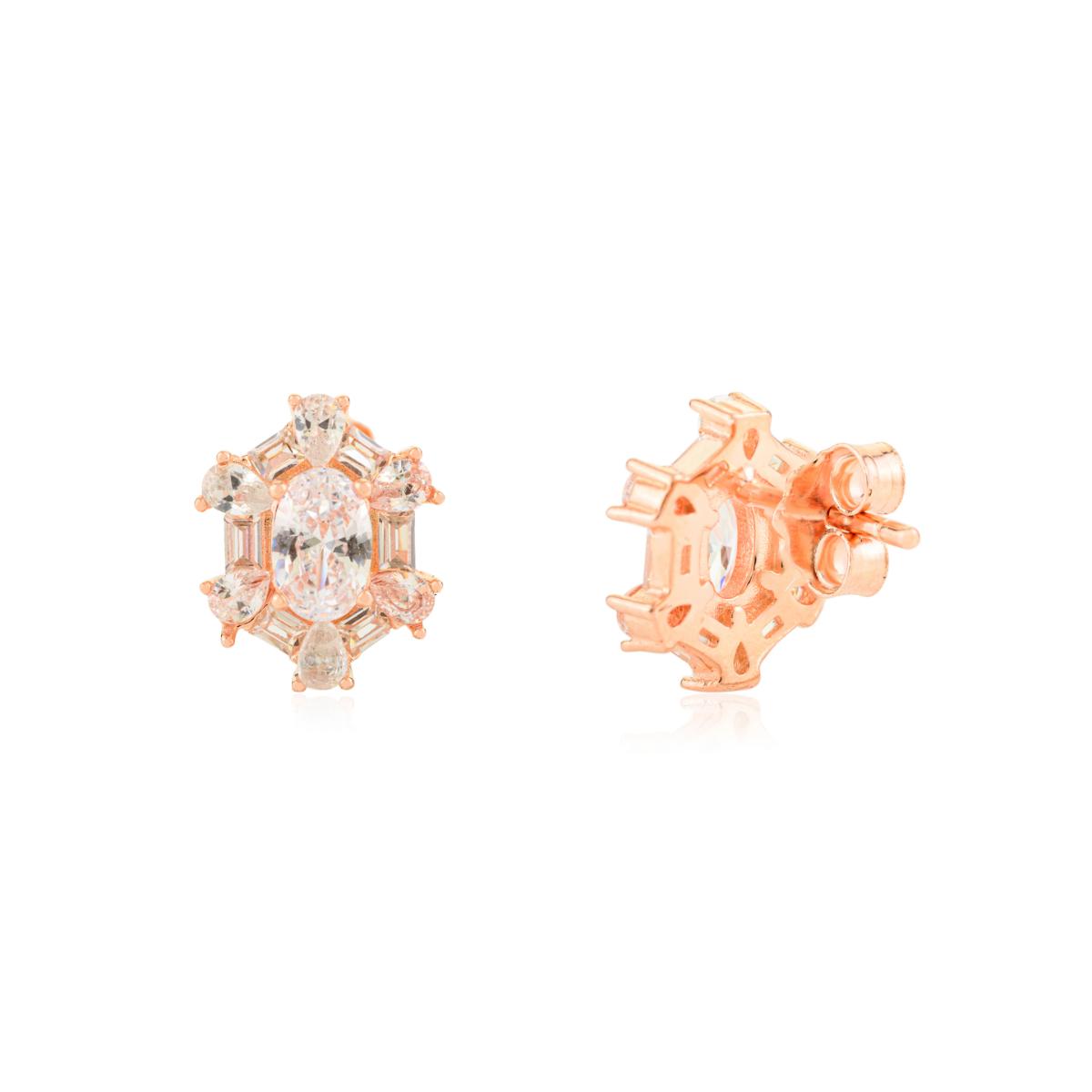 925 Silver Rose Gold White CZ Stud Earrings