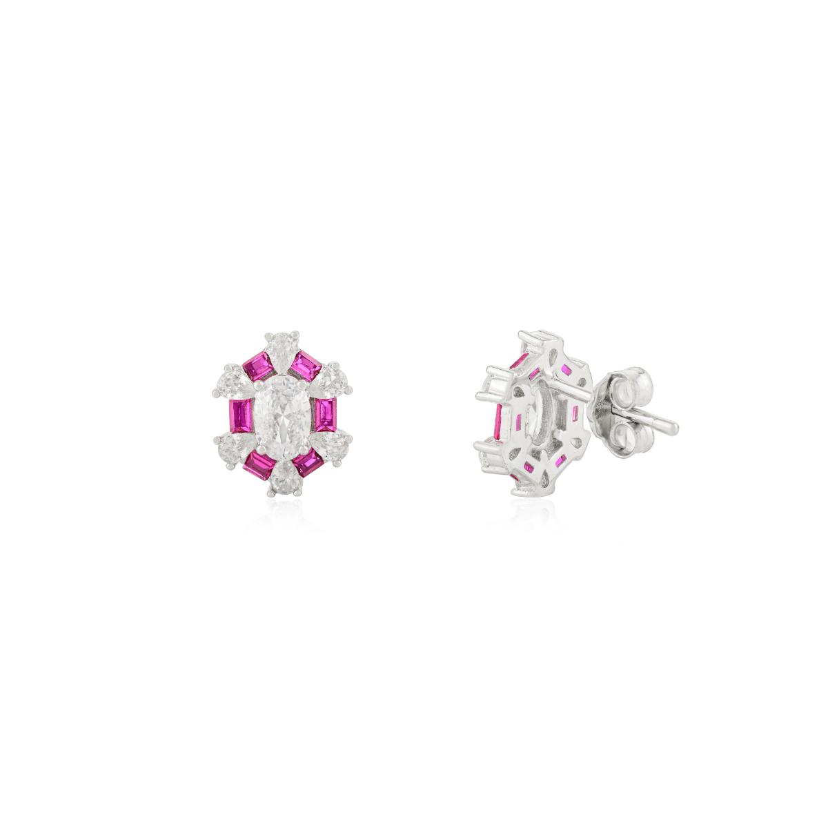 925 Silver White Pink CZ Stud Earrings