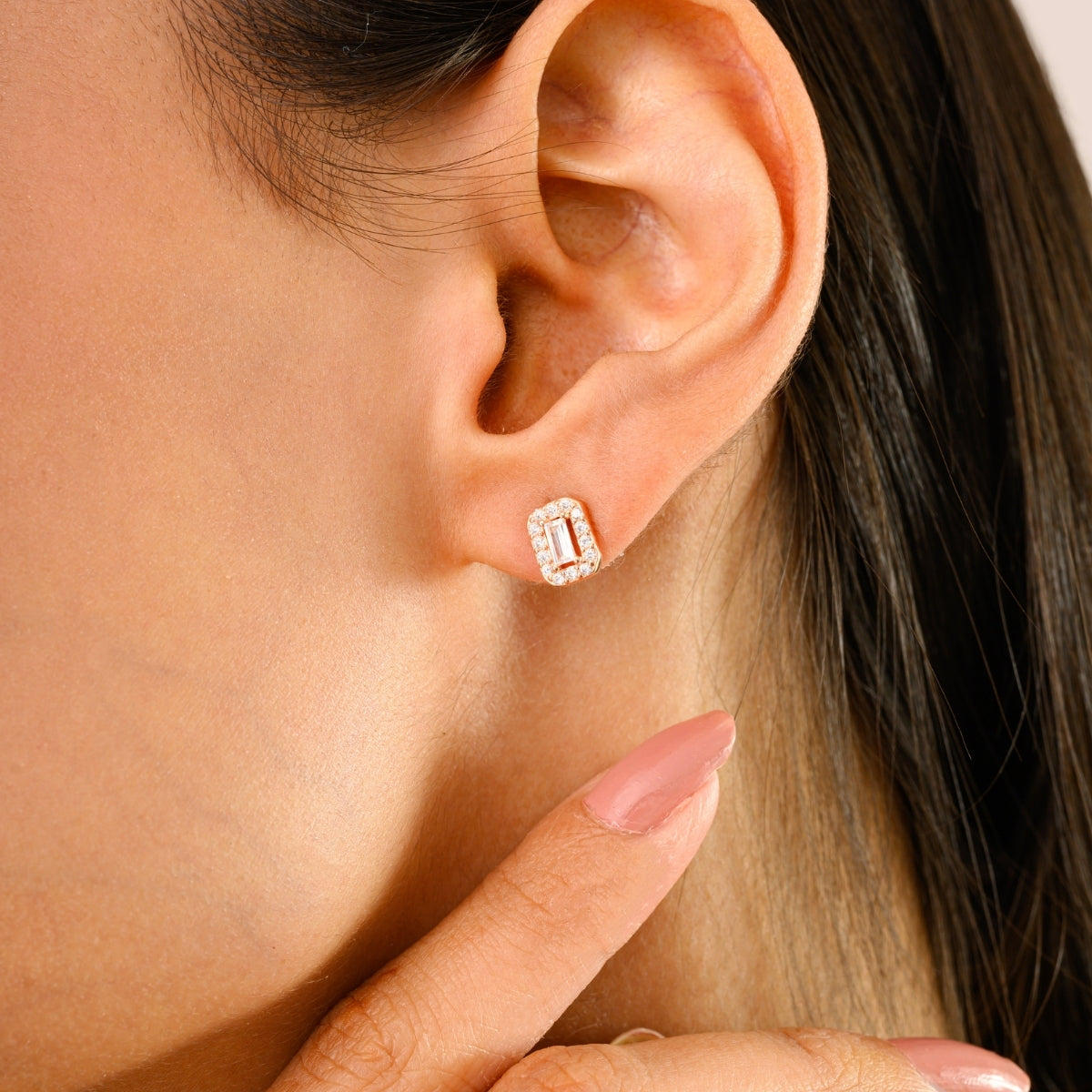 925 Silver White CZ Rose Gold Stud Earrings