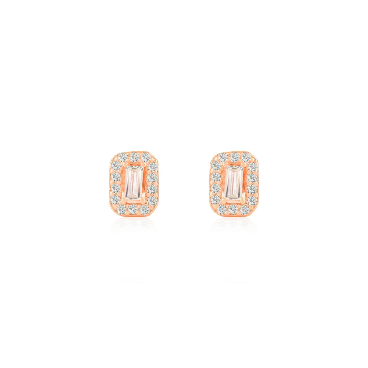 925 Silver White CZ Rose Gold Stud Earrings