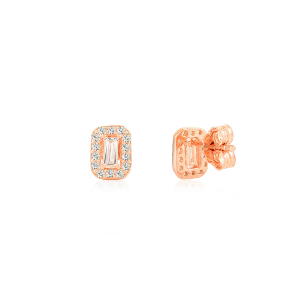 925 Silver White CZ Rose Gold Stud Earrings