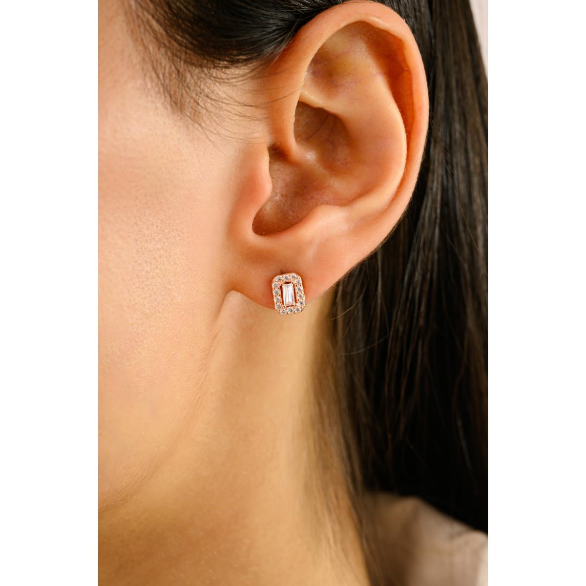 925 Silver White CZ Rose Gold Stud Earrings