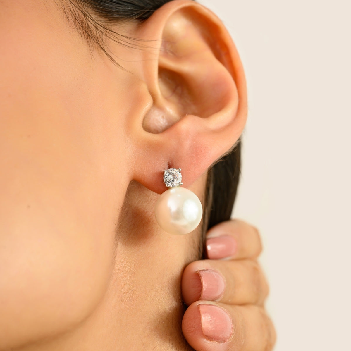 925 Silver White CZ with Pearl Drop Earrings