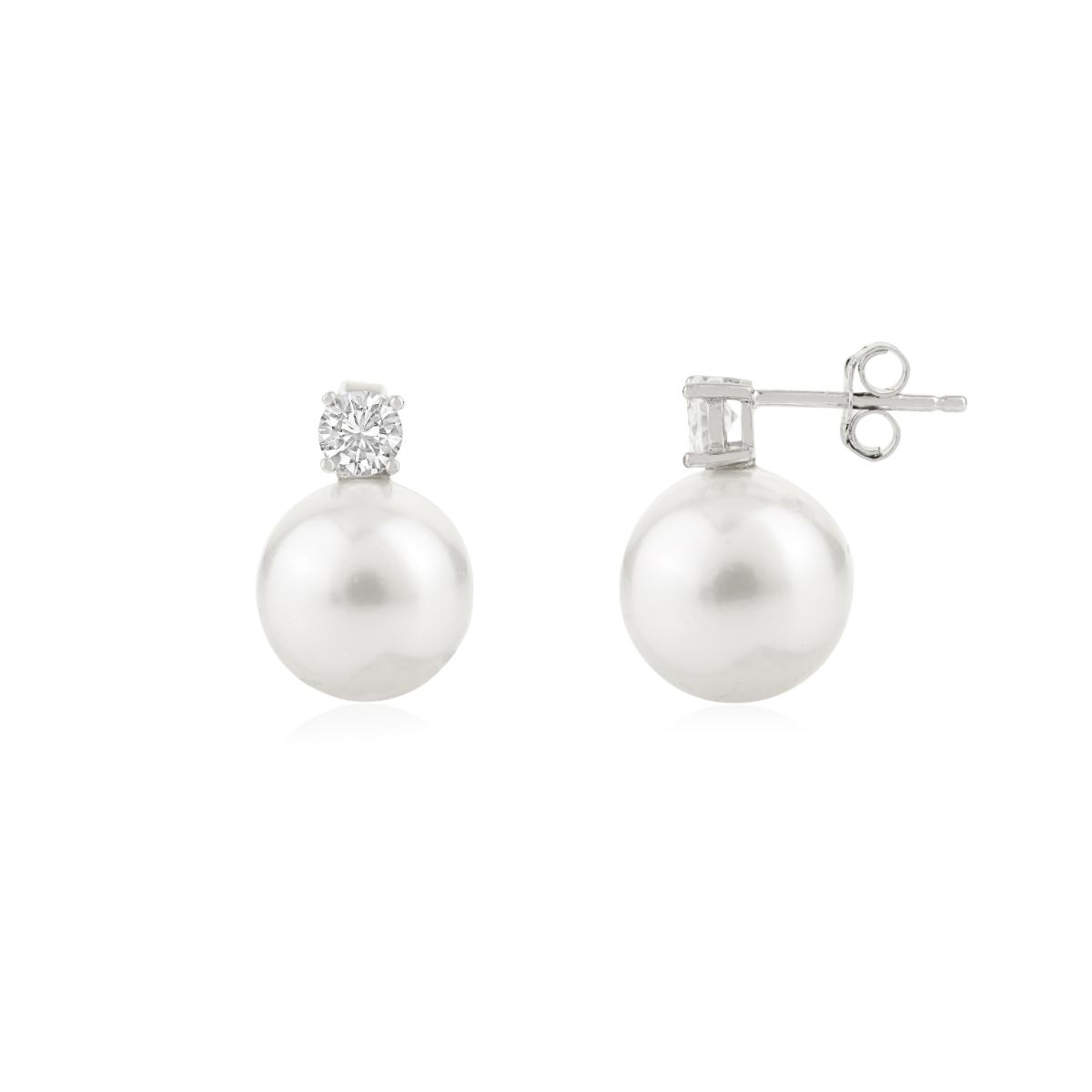 925 Silver White CZ with Pearl Drop Earrings