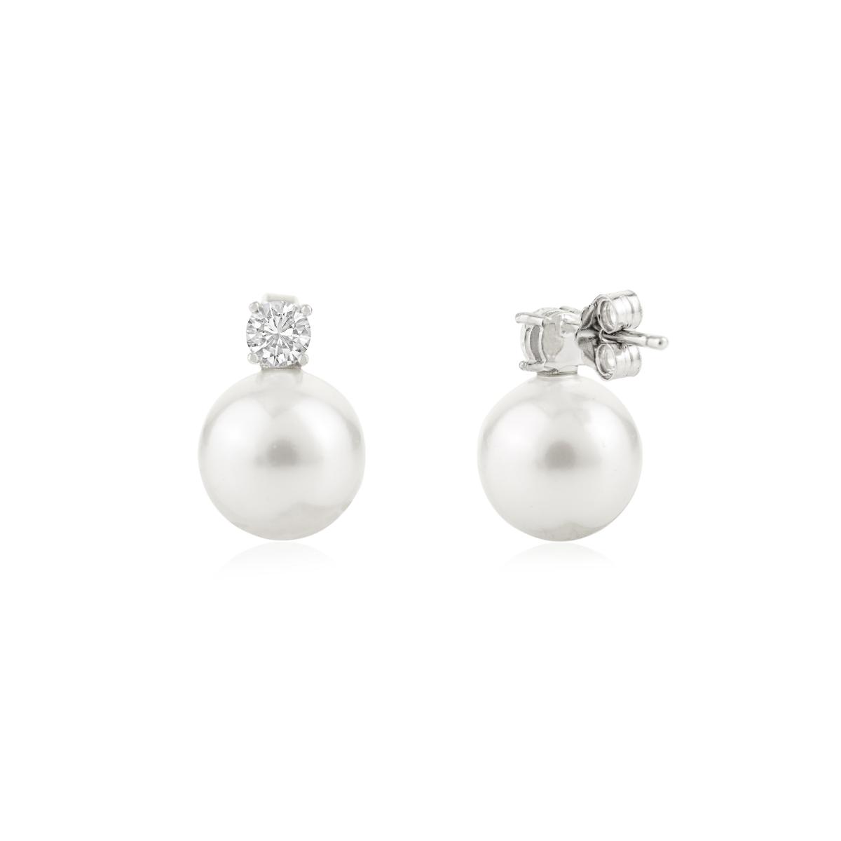 925 Silver White CZ with Pearl Drop Earrings