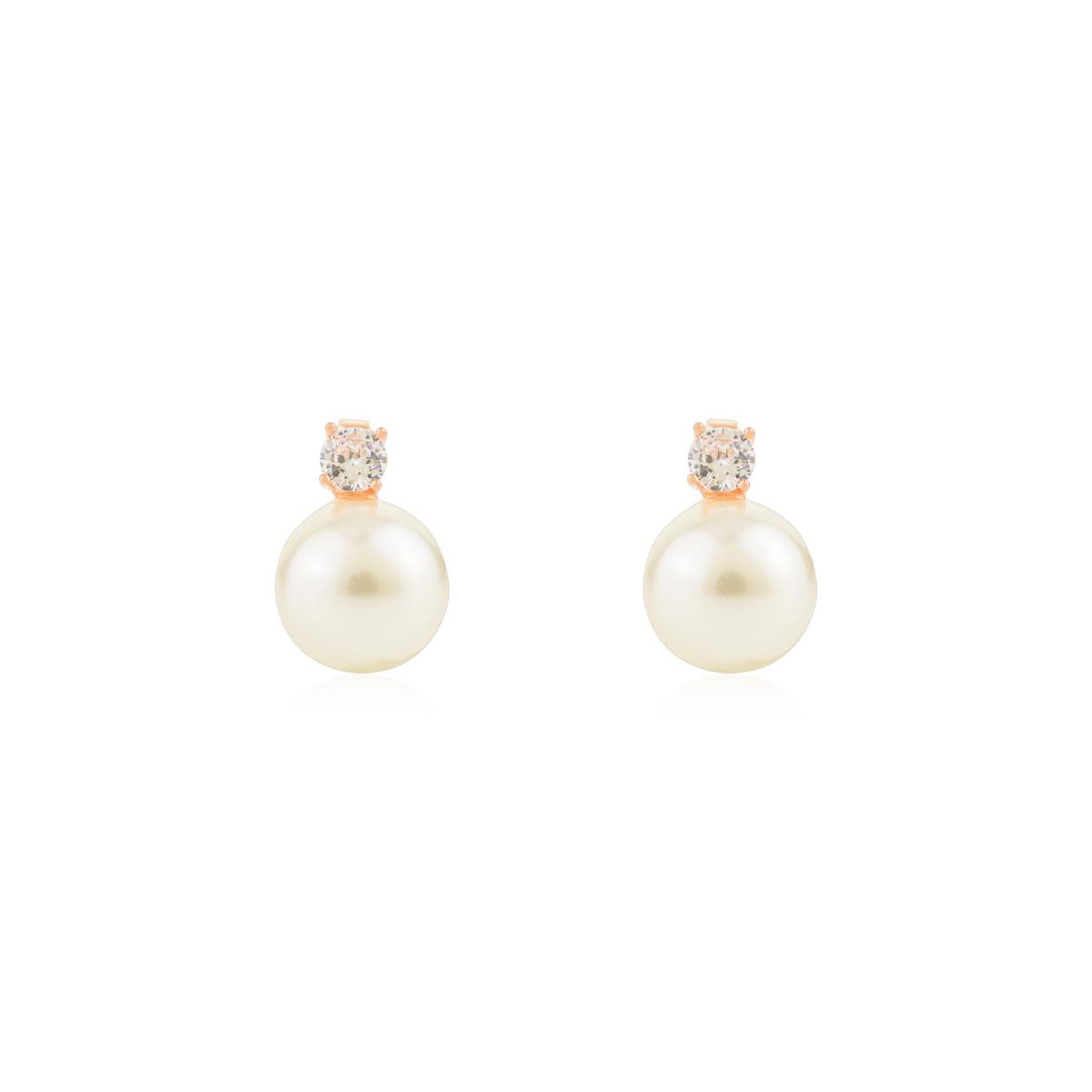 925 Silver Rose Gold White CZ with Pearl Drop Earrings