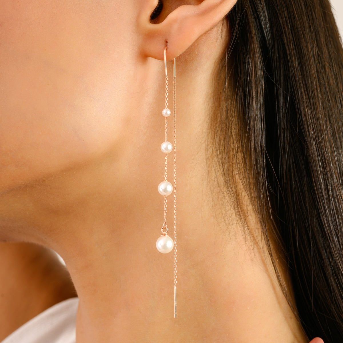 925 Silver Pearl Long Threader Earrings