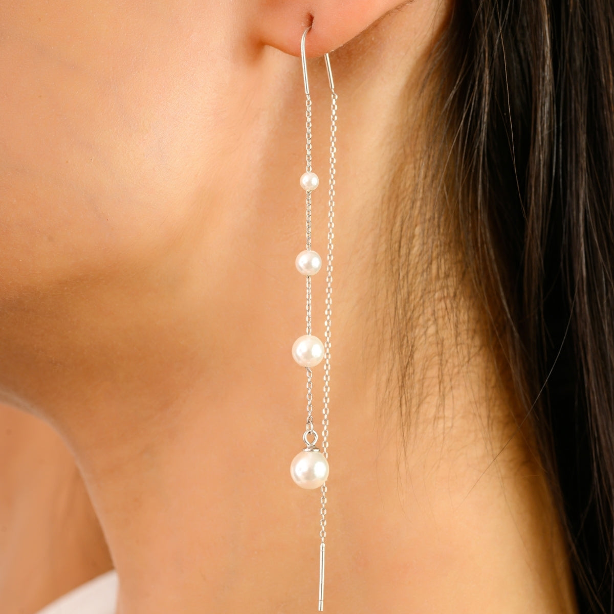 925 Silver Rose Gold Threader Long Drop Earrings