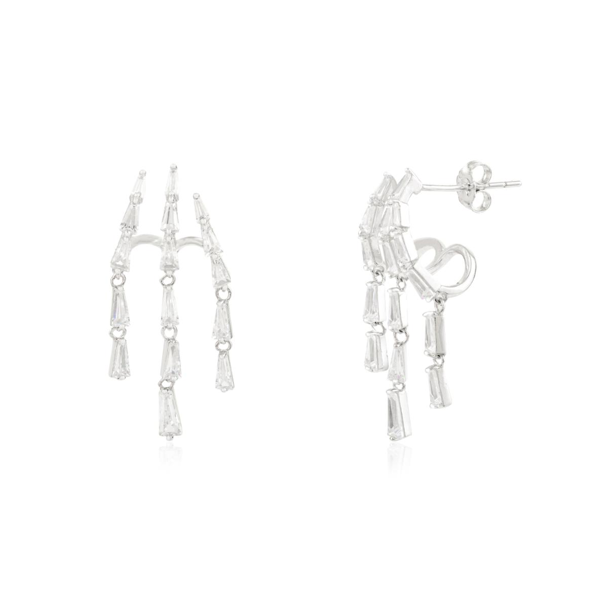925 Silver White CZ Fringe Earrings